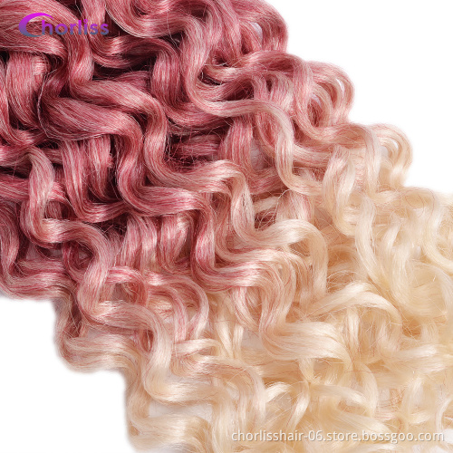 Wholesale High Quality 24 Inch Long Ombre Color Silky Ocean Wave Synthetic Braids Hair Hawaii With Curly Crochet Braiding Hair